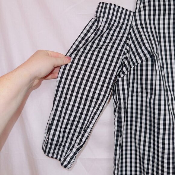 Charter Club Black White Plaid Cold Shoulder Button Up Blouse Top size 12 - Picture 2 of 7